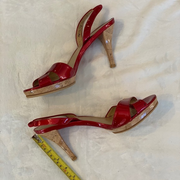 Stuart Weitzman Red Patent Slingback Platform Sandal Heel w/Cork Heels, Worn 1X! - Picture 11 of 11